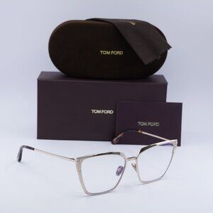 Tom Ford FT5945-B 028 Square Eyeglasses 56mm - Gold/Clear Blue Light Block